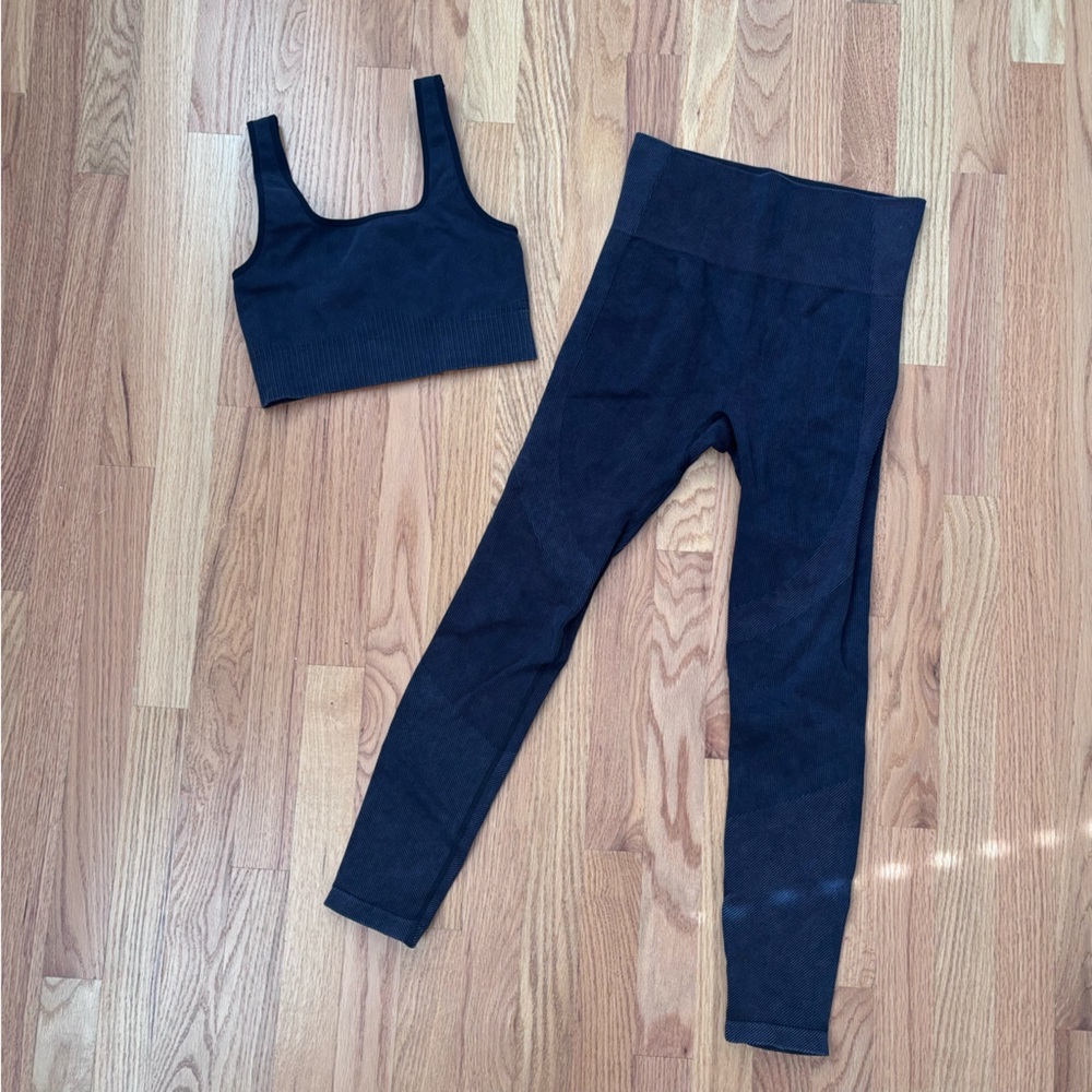 JoyLab Black Seamless Ribbed Workout Set Leggings + Sports Bra Small